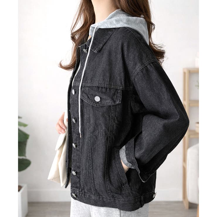 フード付きデニムライクジャケット レディース カジュアル | Amulet | 詳細画像7 