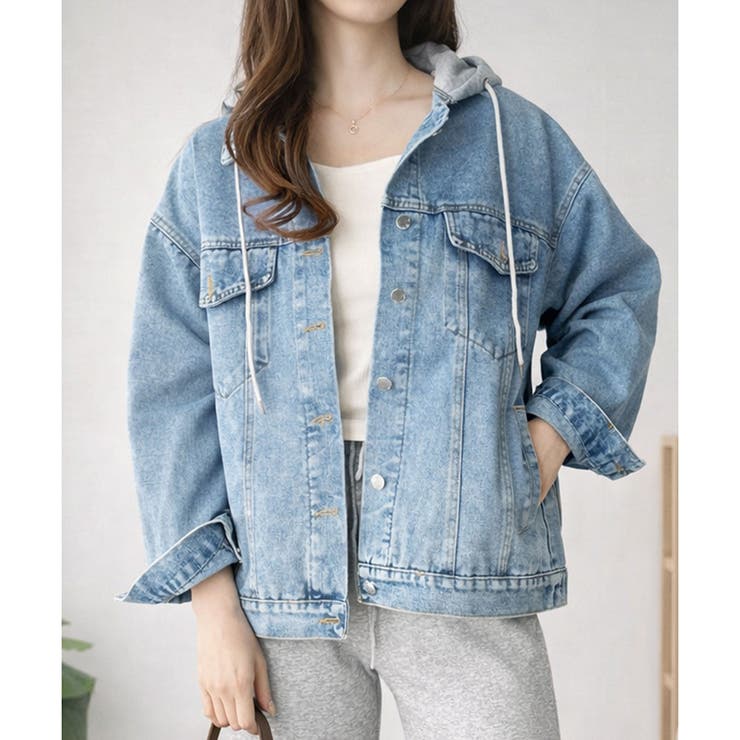 フード付きデニムライクジャケット レディース カジュアル | Amulet | 詳細画像8 