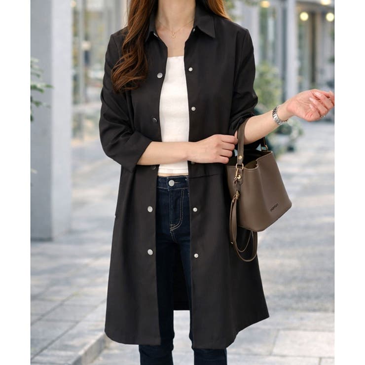 ブラック | ロング丈ライトシャツアウター レディース カジュアル | Amulet