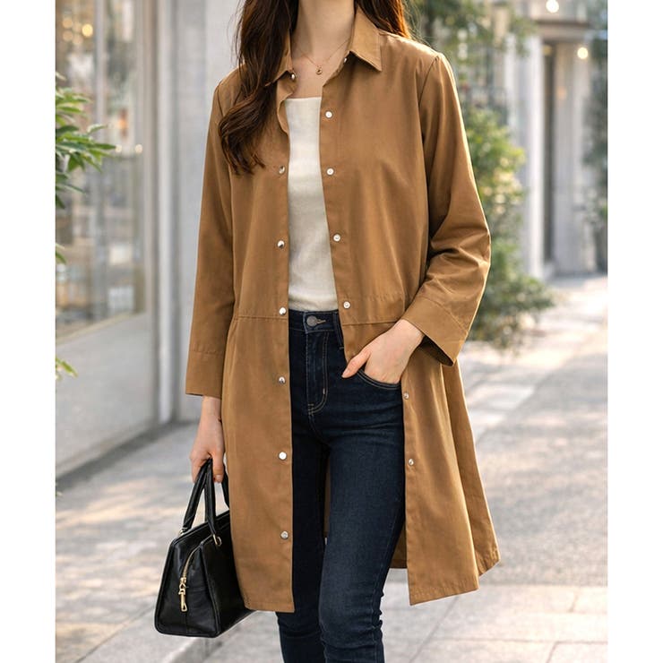 ブラウン | ロング丈ライトシャツアウター レディース カジュアル | Amulet