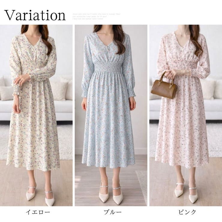 小花柄シャーリングロングワンピース レディース カジュアル | Amulet | 詳細画像5 