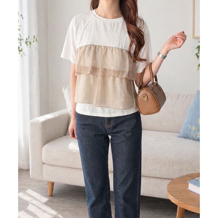 シアーフリルドッキングTシャツ レディース 半袖 | Amulet | 詳細画像10 