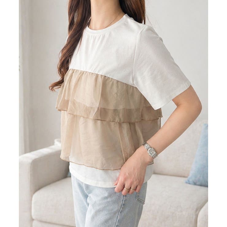 シアーフリルドッキングTシャツ レディース 半袖 | Amulet | 詳細画像12 
