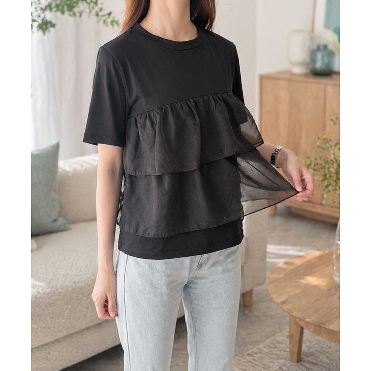 シアーフリルドッキングTシャツ レディース 半袖 | Amulet | 詳細画像2 