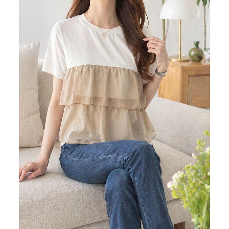 シアーフリルドッキングTシャツ レディース 半袖 | Amulet | 詳細画像8 