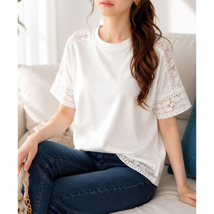レーススリーブリラックスTシャツ レディース カジュアル | Amulet | 詳細画像10 