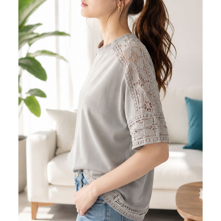 レーススリーブリラックスTシャツ レディース カジュアル | Amulet | 詳細画像16 