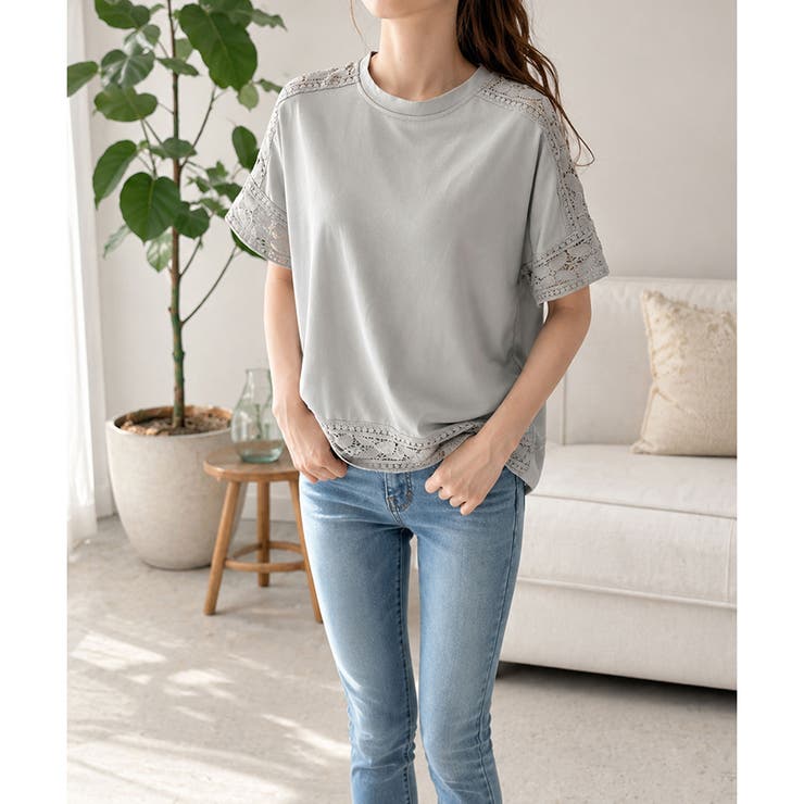 レーススリーブリラックスTシャツ レディース カジュアル | Amulet | 詳細画像18 