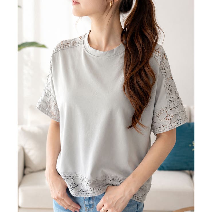 レーススリーブリラックスTシャツ レディース カジュアル | Amulet | 詳細画像2 