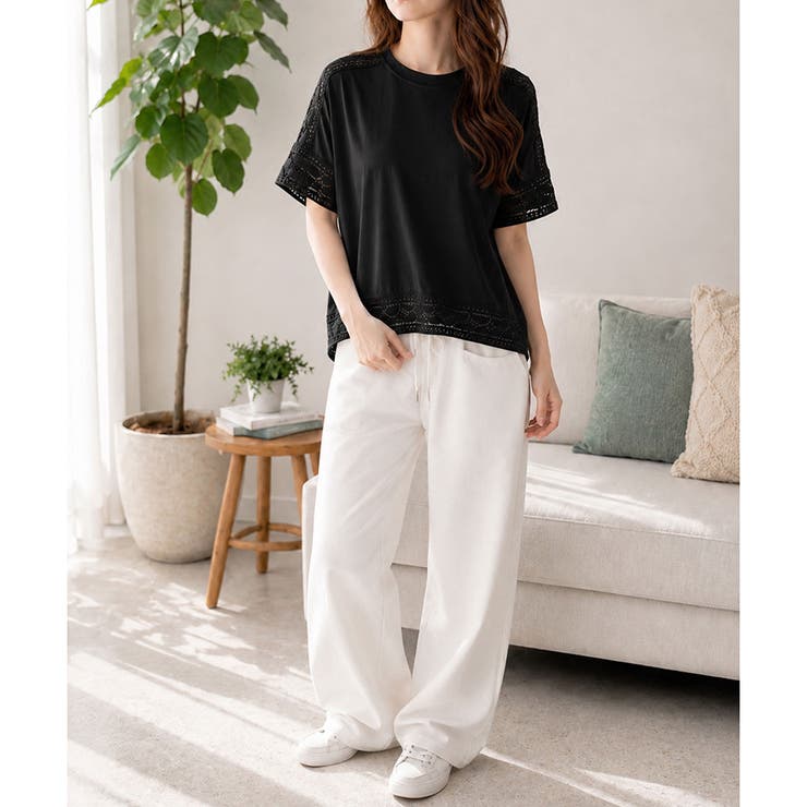 レーススリーブリラックスTシャツ レディース カジュアル | Amulet | 詳細画像24 