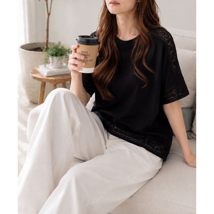 レーススリーブリラックスTシャツ レディース カジュアル | Amulet | 詳細画像3 