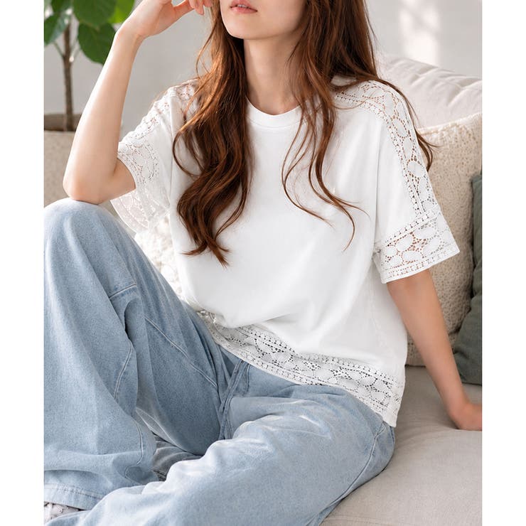 レーススリーブリラックスTシャツ レディース カジュアル | Amulet | 詳細画像6 