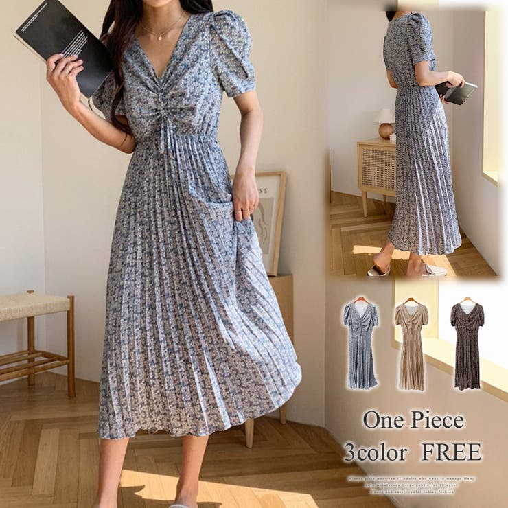 ワンピース 花柄 ギャザー プリーツ 半袖 かわいい レディース 夏 品番 Amsw Amulet アミュレット のレディースファッション通販 Shoplist ショップリスト