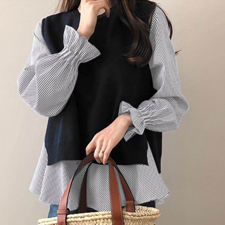 ニットベスト付きブラウス オフィス シンプル シャツ 秋 冬 レディース | Amulet | 詳細画像13 