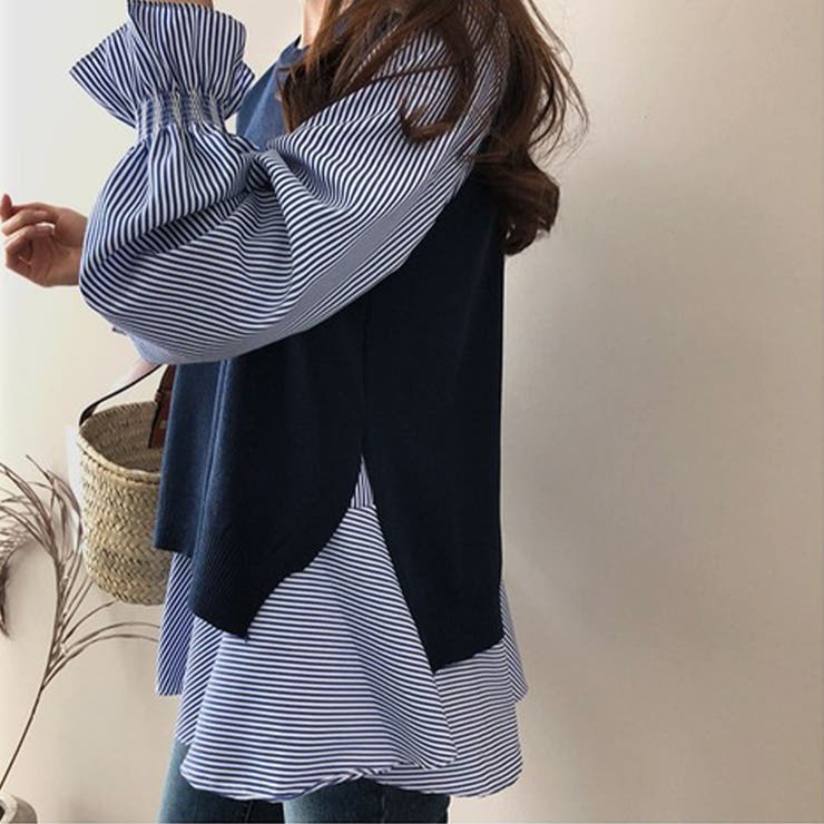 ニットベスト付きブラウス オフィス シンプル シャツ 秋 冬 レディース | Amulet | 詳細画像15 