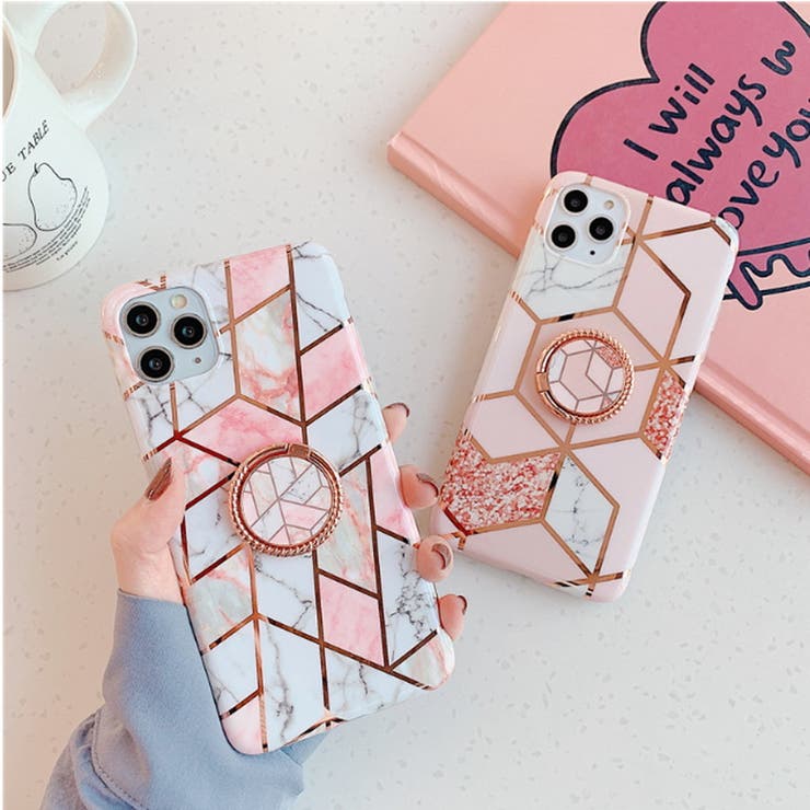 スマホケース カラフルラインパターン バンカーリング付きiPhone