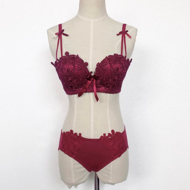 下着 ランダム刺繍フラワー ノンワイヤーブラ＆ショーツセット[品番