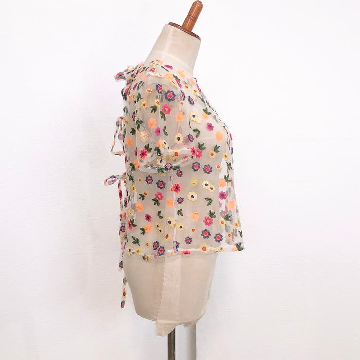 トップス シースルー刺繍カラフルフラワートップス[品番