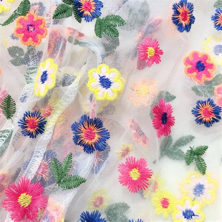 刺繍カラフルフラワーシースルードレスフレア LaLaTulle USA/インポート】オープンバスト キャミソール