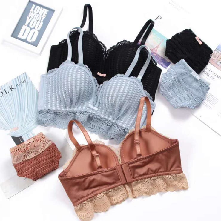 新品♡antigel♡ギンガムチェック♡ブラジャーショーツセット Lace Ladies ブラジャー ショーツセット ギンガムチェック柄ノン