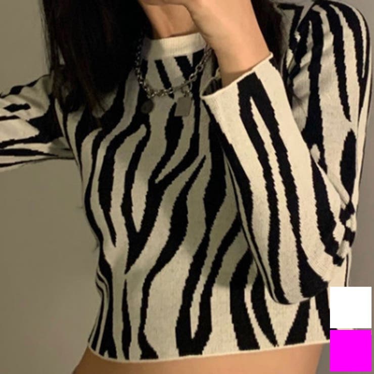 トップス ショート丈ゼブラ柄ニット[品番：ORPW0002043]｜marcydorn