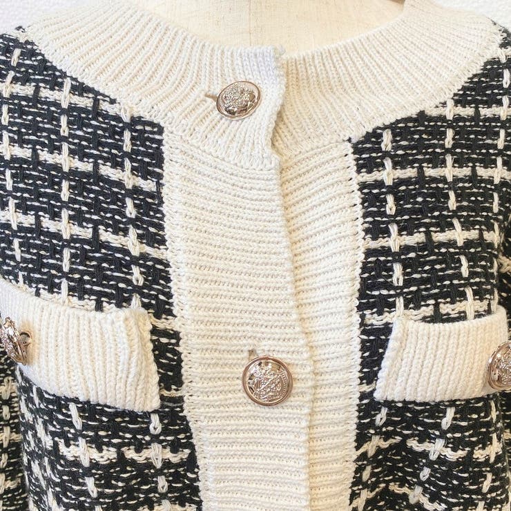 トップス ダブルポケットチェックミドル丈カーディガン[品番