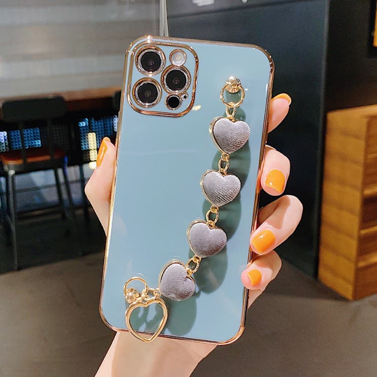 スマホケース ベロアハートチェーンカラーiPhoneケース[品番