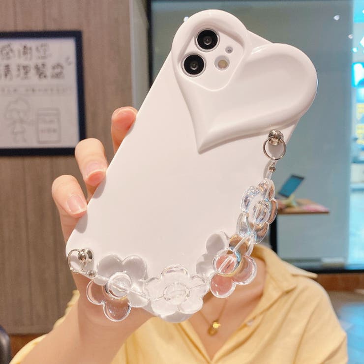 スマホケース ビックハートクリアフラワーチェーンiPhoneケース[品番