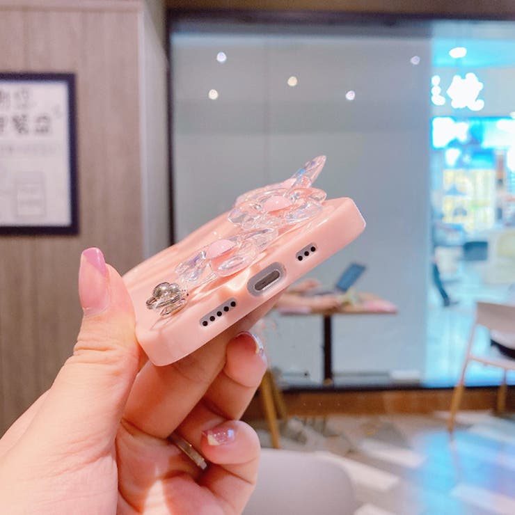 スマホケース ビックハートクリアフラワーチェーンiPhoneケース[品番