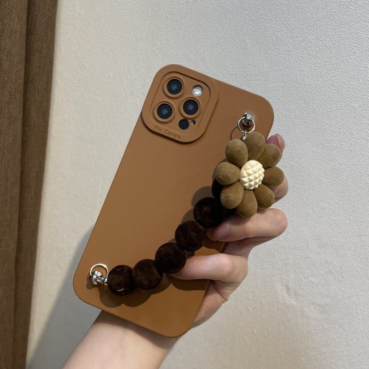 スマホケース ブラウンカジュアルフラワーiPhoneケース[品番