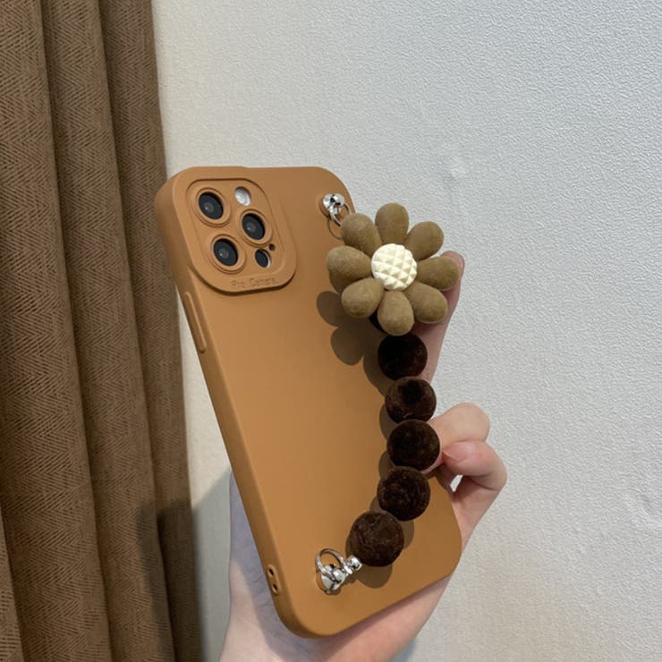 スマホケース ブラウンカジュアルフラワーiPhoneケース[品番