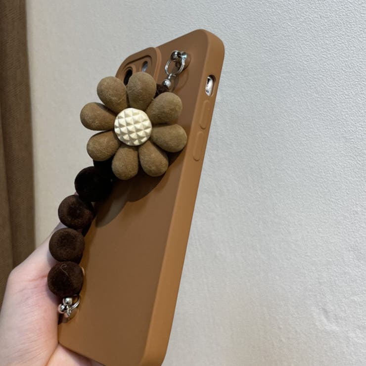スマホケース ブラウンカジュアルフラワーiPhoneケース[品番