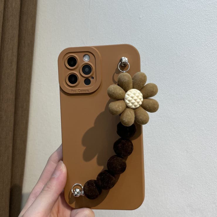 スマホケース ブラウンカジュアルフラワーiPhoneケース[品番