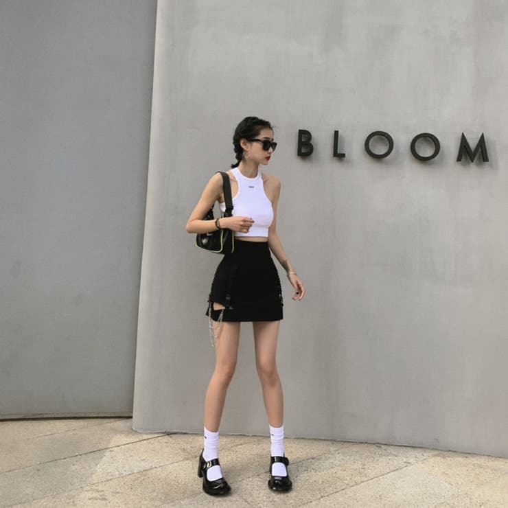 スカート ベルトチェーンミックスポイントミニスカート[品番