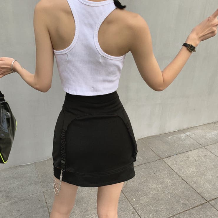 スカート ベルトチェーンミックスポイントミニスカート[品番