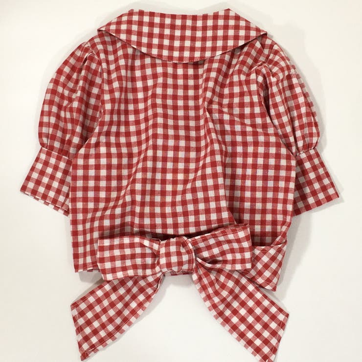 ブラウス/シャツ レッドギンガムチェック丸襟ブラウス[品番