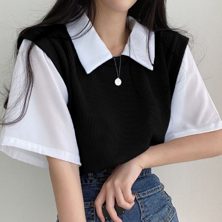 トップス ベスト シャツ風Tシャツミックス 半袖カットソー