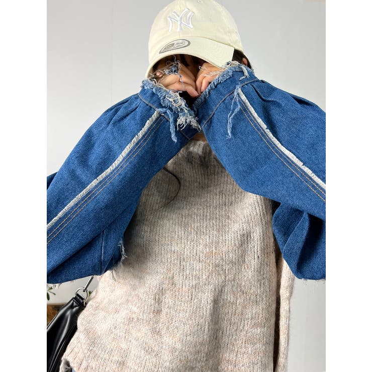 デニム切り替えニット セーター ダメージ加工 トップス | marcydorn | 詳細画像21 