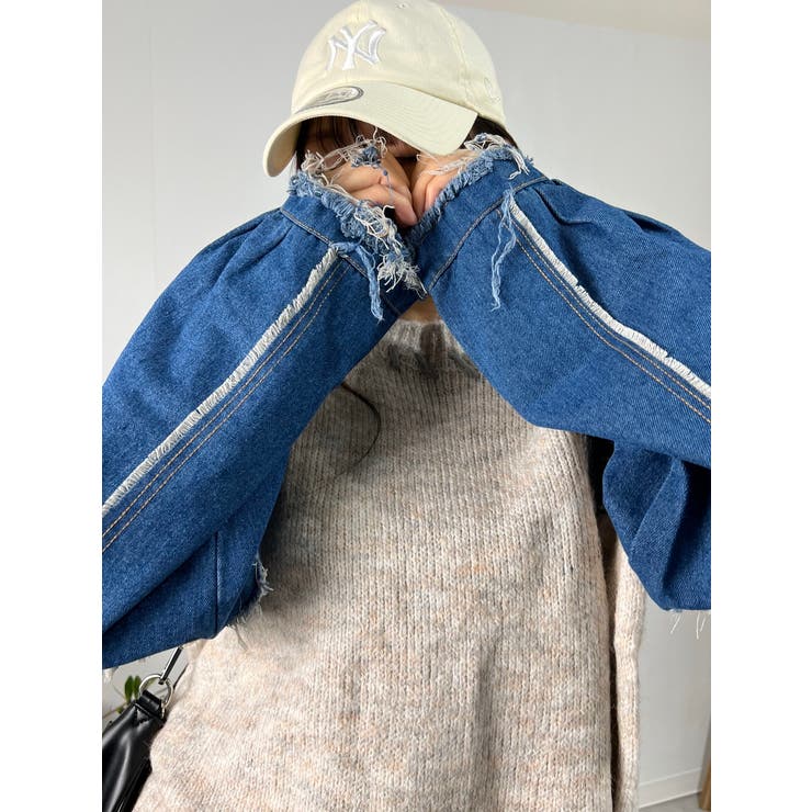 デニム切り替えニット セーター ダメージ加工 トップス | marcydorn | 詳細画像22 