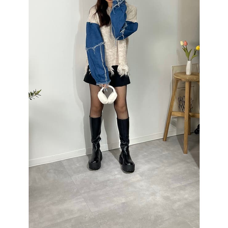 デニム切り替えニット セーター ダメージ加工 トップス | marcydorn | 詳細画像43 