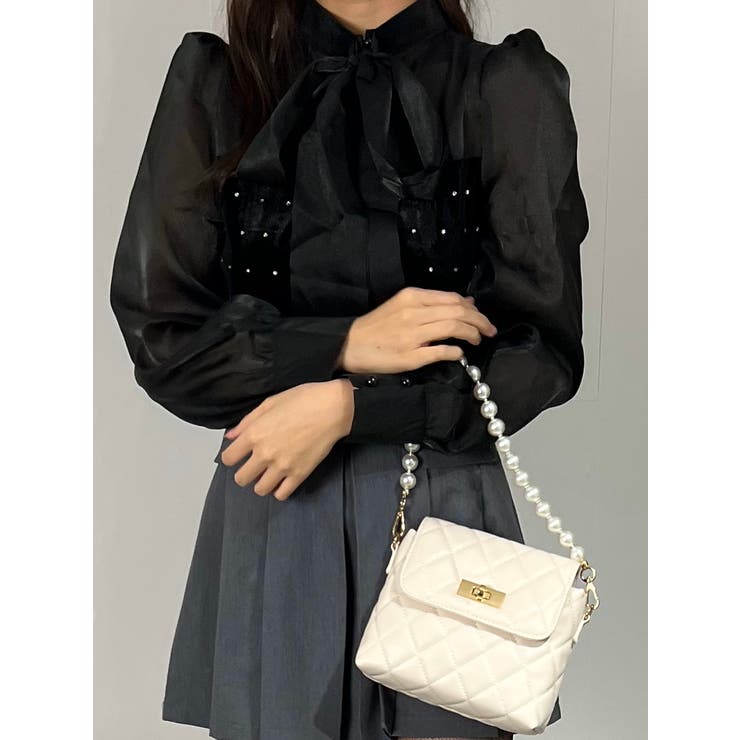 ベロアライクシアービジューブラウス シャツ リボン | marcydorn | 詳細画像1 