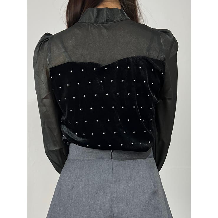 ベロアライクシアービジューブラウス シャツ リボン | marcydorn | 詳細画像15 