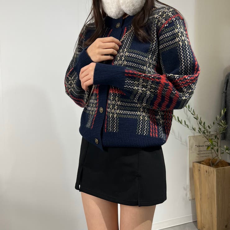 チェックカーディガン ラウンドネック アルパカウール ニットセーター | marcydorn | 詳細画像10 