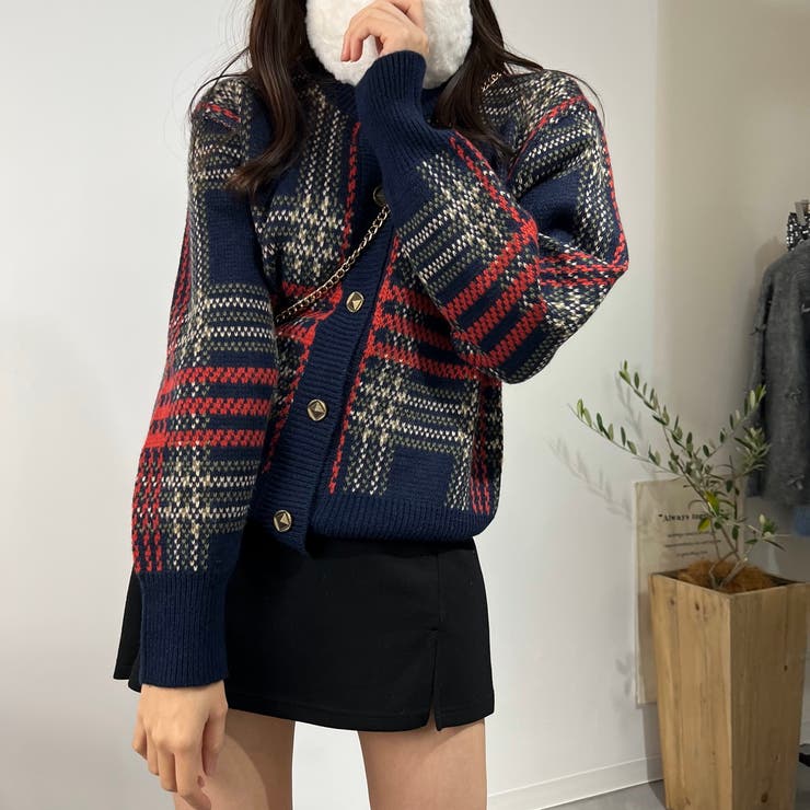 チェックカーディガン ラウンドネック アルパカウール ニットセーター | marcydorn | 詳細画像14 