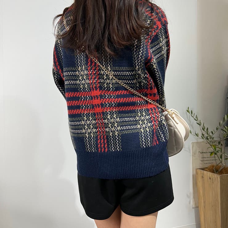 チェックカーディガン ラウンドネック アルパカウール ニットセーター | marcydorn | 詳細画像17 