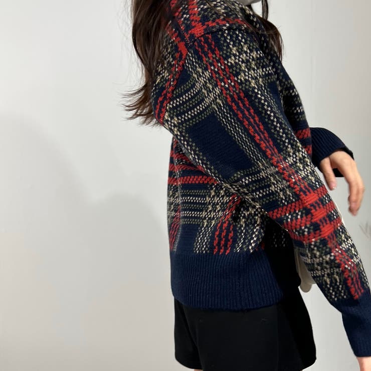 チェックカーディガン ラウンドネック アルパカウール ニットセーター | marcydorn | 詳細画像21 