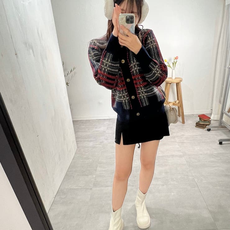 チェックカーディガン ラウンドネック アルパカウール ニットセーター | marcydorn | 詳細画像26 