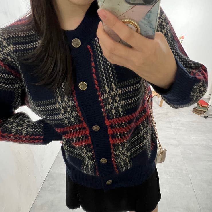 チェックカーディガン ラウンドネック アルパカウール ニットセーター | marcydorn | 詳細画像27 