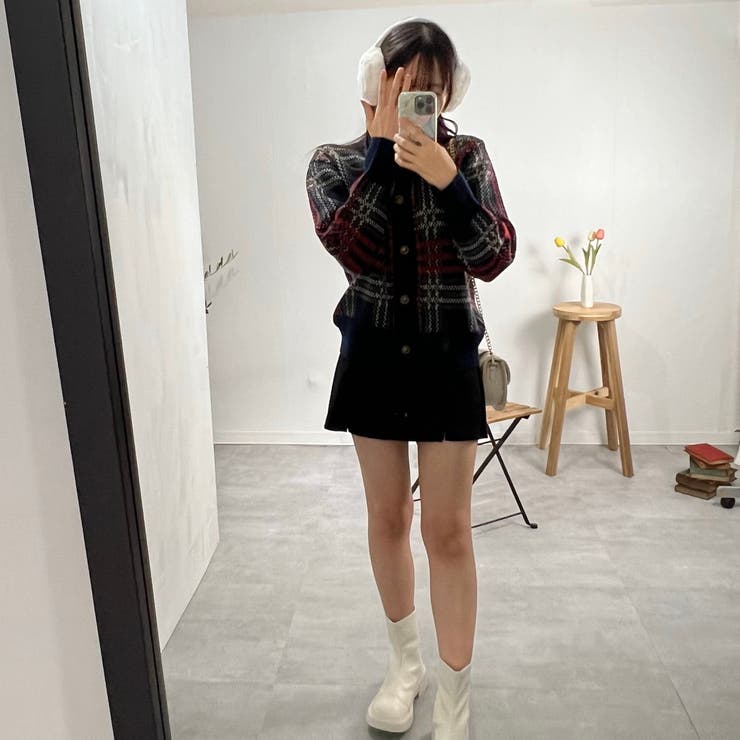 チェックカーディガン ラウンドネック アルパカウール ニットセーター | marcydorn | 詳細画像28 