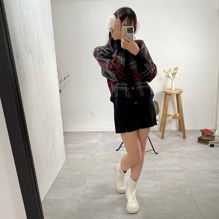 チェックカーディガン ラウンドネック アルパカウール ニットセーター | marcydorn | 詳細画像29 